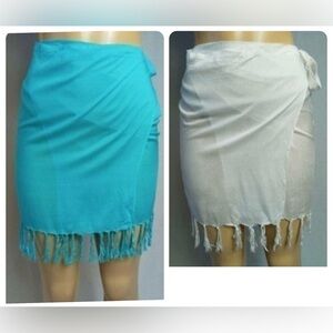 Zuliana 100% Rayon Skirts Wrap Around Waist Tie, White & Teal New